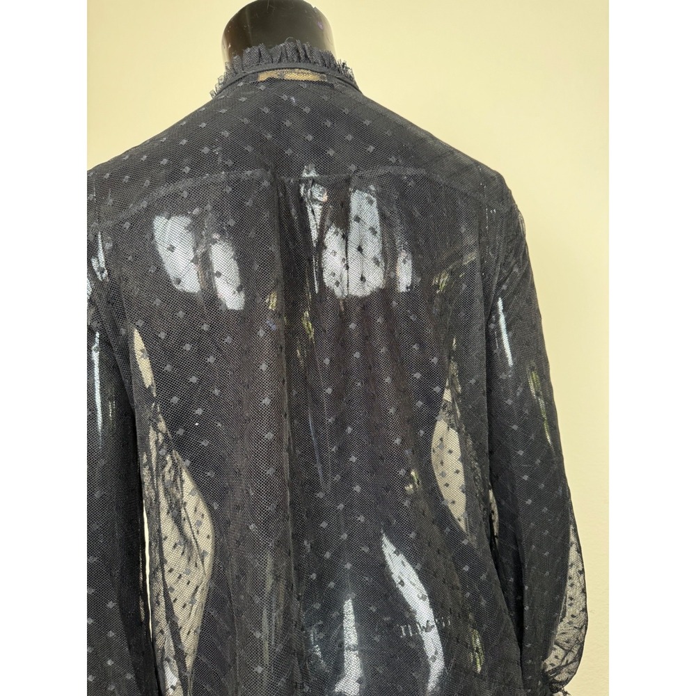 Hesperus Sheer Mesh Blouse Women L Black Swiss Dot Ruffle Victorian Style Top - Picture 6 of 10